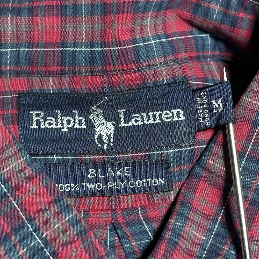 Ralph Lauren Blake Red Tartan Plaid Two-Ply Cotton Button Down Shirt Size Medium